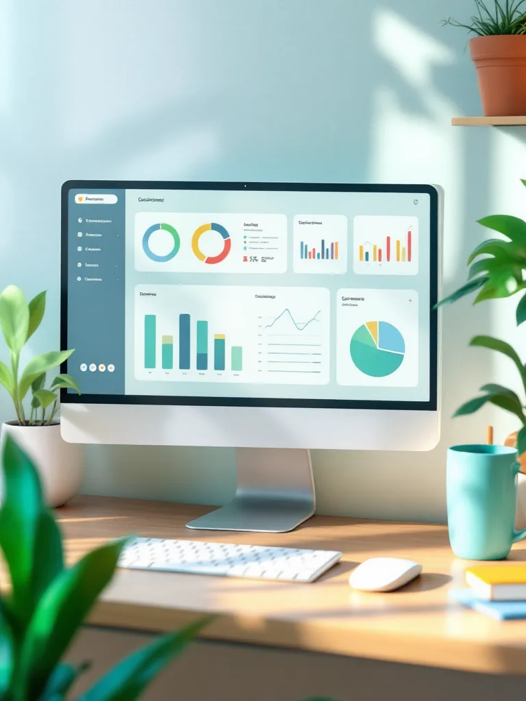 Monitor mostrando panel de gestión con plantas